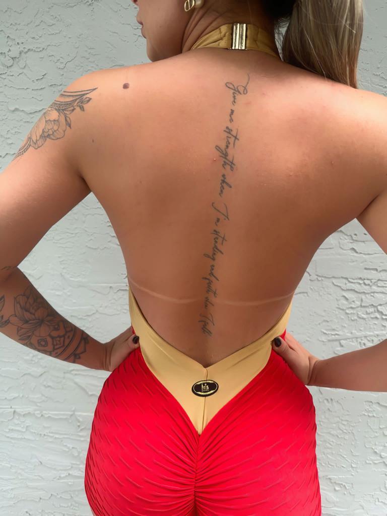 SCRUNCH BOOTY RED AND GOLD WAVE SHORTS JUMPSUIT