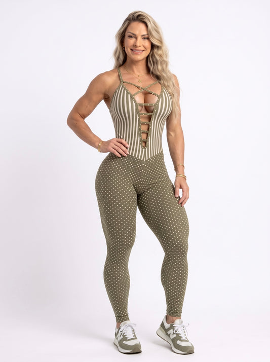 SCRUNCH BOOTY GREEN POLK DOTS AND STRIPES JUMPSUIT - NO RETURN