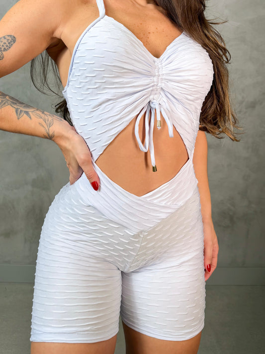 SCRUNCH BOOTY WHITE WAVE AND FRONT DETAIL SHORT JUMPSUIT