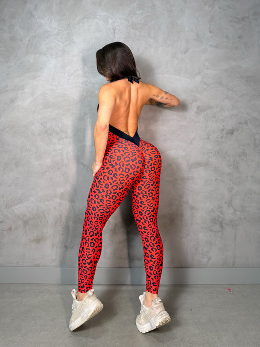 SCRUNCH BOOTY RED LEOPARD AND BLACK DETAIL SEX BACK JUMPSUIT, NO RETURN