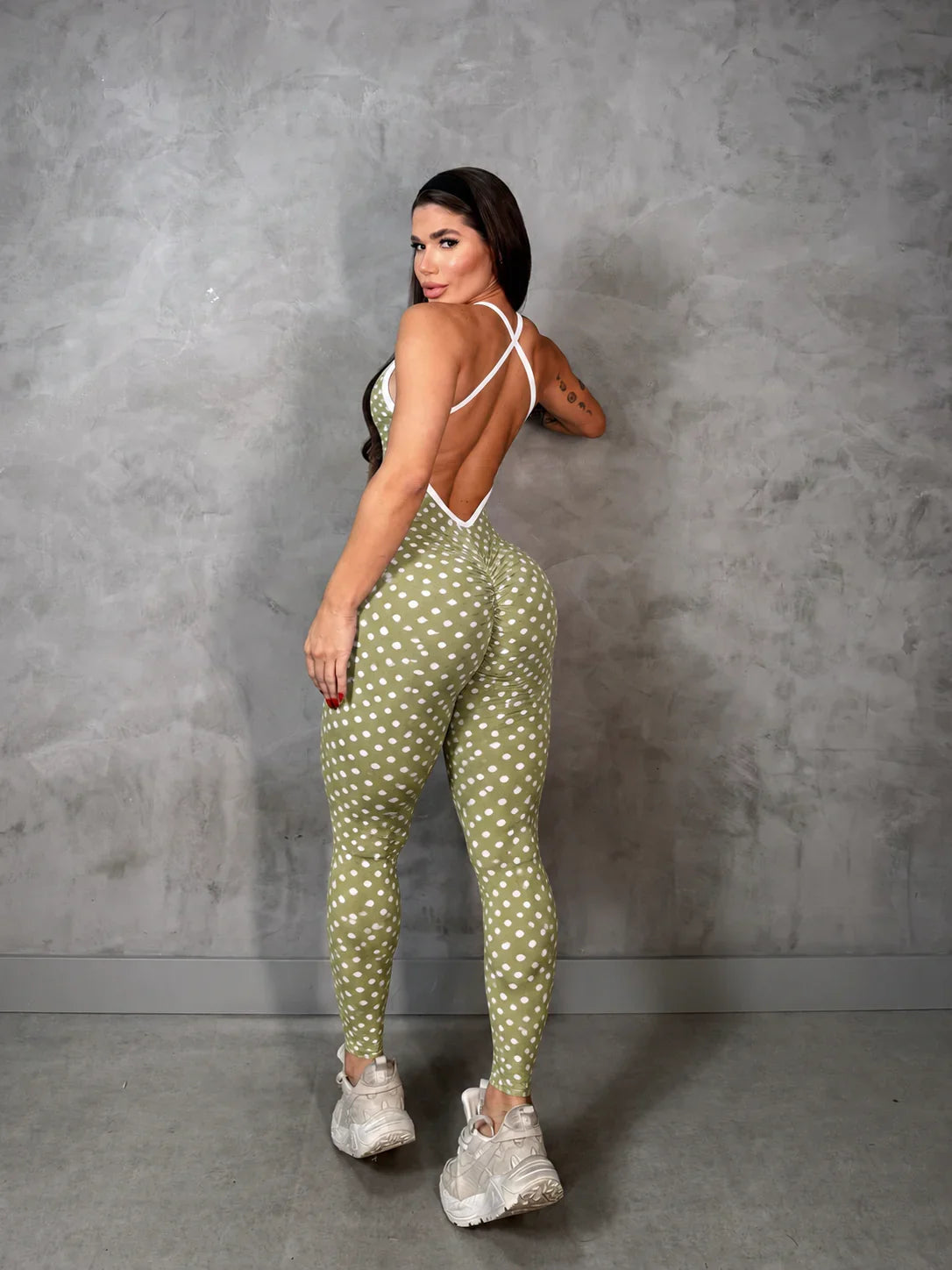 SCRUNCH BOOTY GREEN POLK DOTS JULIE JUMPSUIT
