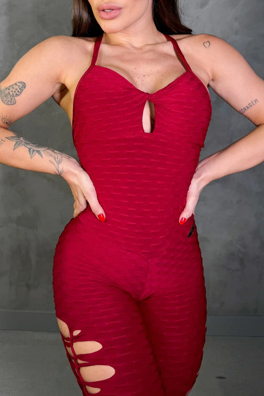 SCRUNCH BOOTY BURGUNDY WAVE RIPPED JUMPSUIT