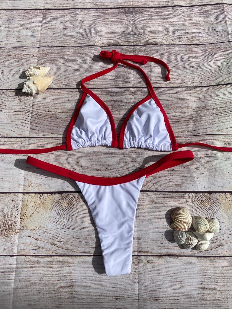 WHITE AND RED THONG BIKINI SET - NO RETURN – Iris Fitness Online