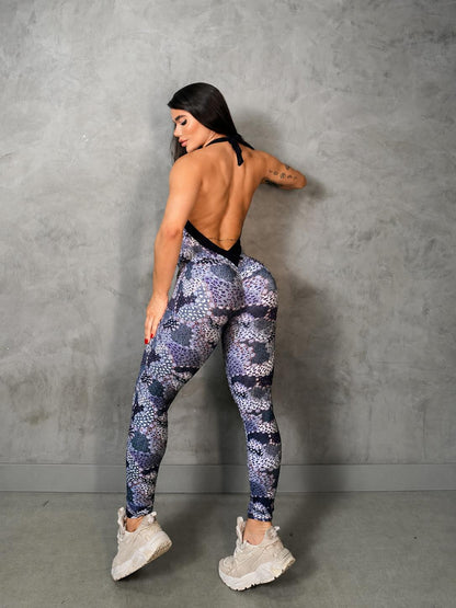 SCRUNCH BOOTY GRAY PRINT SEXY BACK MARTA JUMPSUIT, NO RETURN