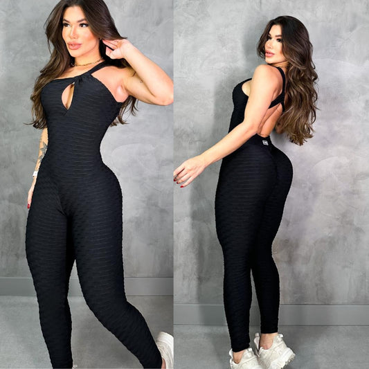 BLACK WAVE ONE SHOULDER JUMPSUIT