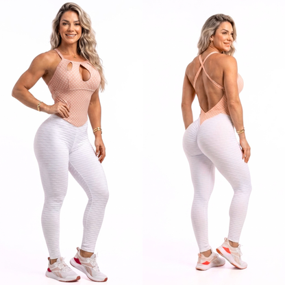 SCRUNCH BOOTY WHITE WAVE AND ROSE POLK DOTS JUMPSUIT - NO RETURN