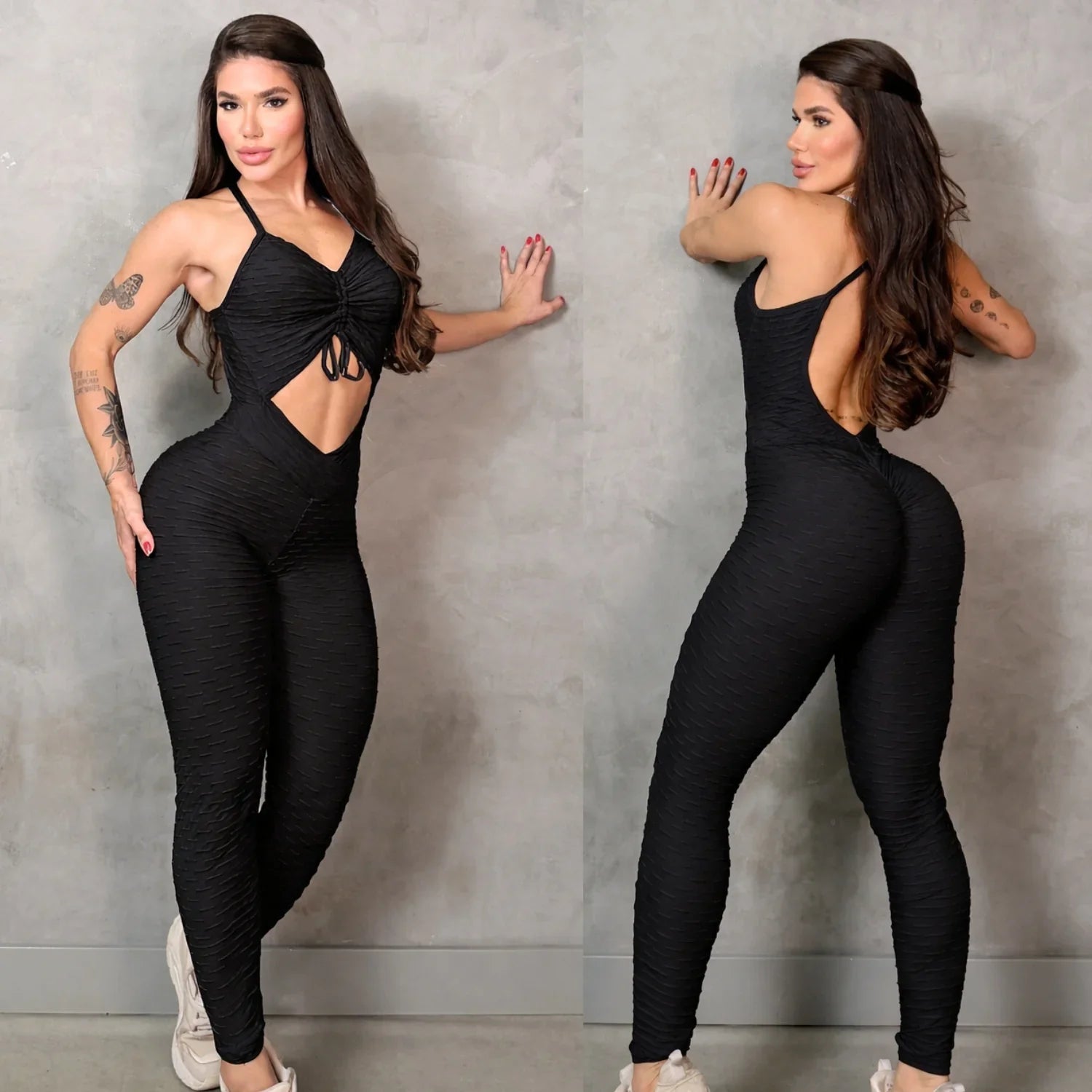 SCRUNCH BOOTY BLACK WAVE LACE JUMPSUIT – Iris Fitness Online