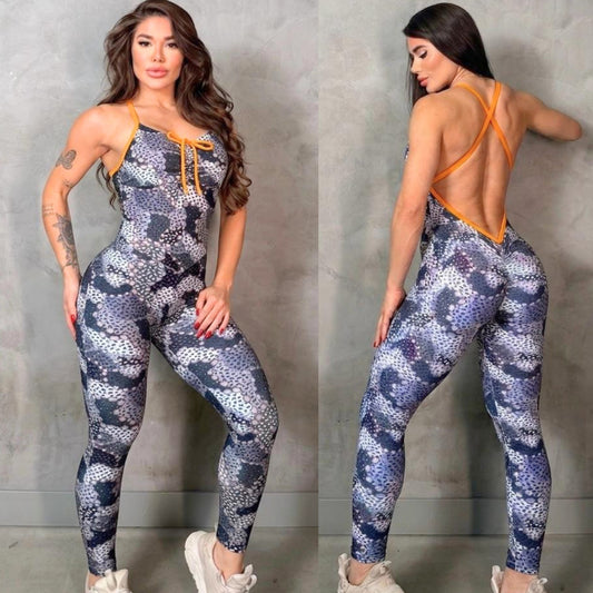SCRUNCH BOOTY GRAY PRINT VANIA JUMPSUIT, NO RETURN