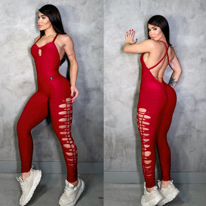 SCRUNCH BOOTY RED WAVE RIPPED JUMPSUIT, NO RETURN
