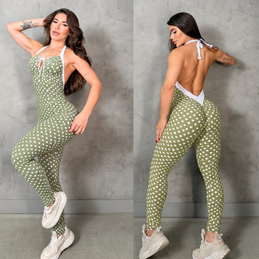 SCRUNCH BOOTY GREEN POLKS DOTS MONICA JUMPSUIT