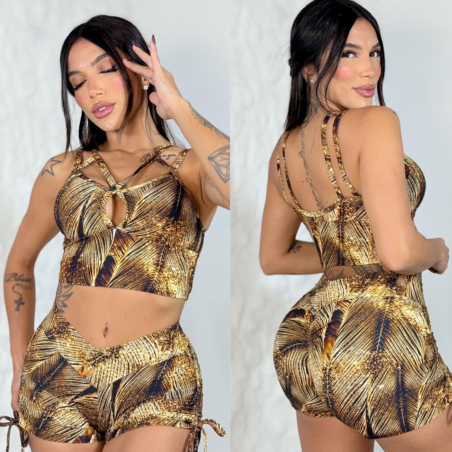 SCRUNCH BOOTY GOLD PRINT SHORT SET