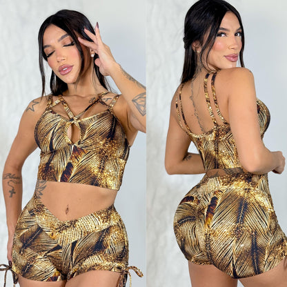 SCRUNCH BOOTY GOLD PRINT SHORT SET