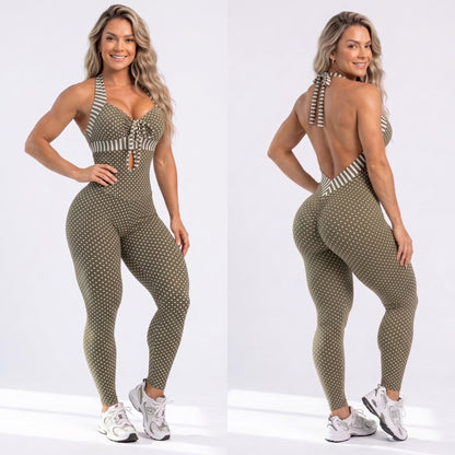 Green Polk Dots and Stripes Detail Jumpsuit - NO RETURN