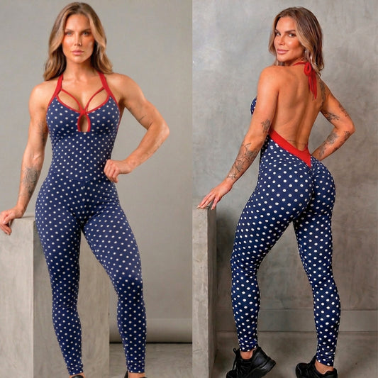 SCRUNCH BOOTY WAVE POLK DOTS SEXY BACK MARY JUMPSUIT