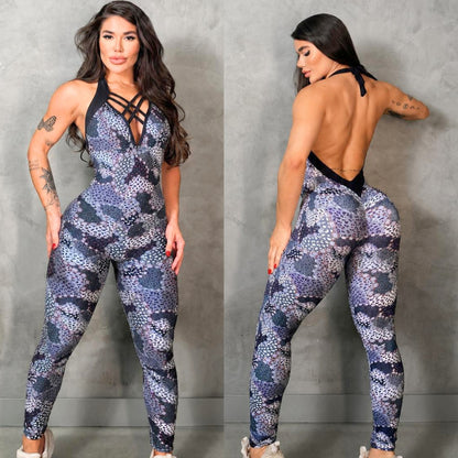 SCRUNCH BOOTY GRAY PRINT SEXY BACK MARTA JUMPSUIT, NO RETURN