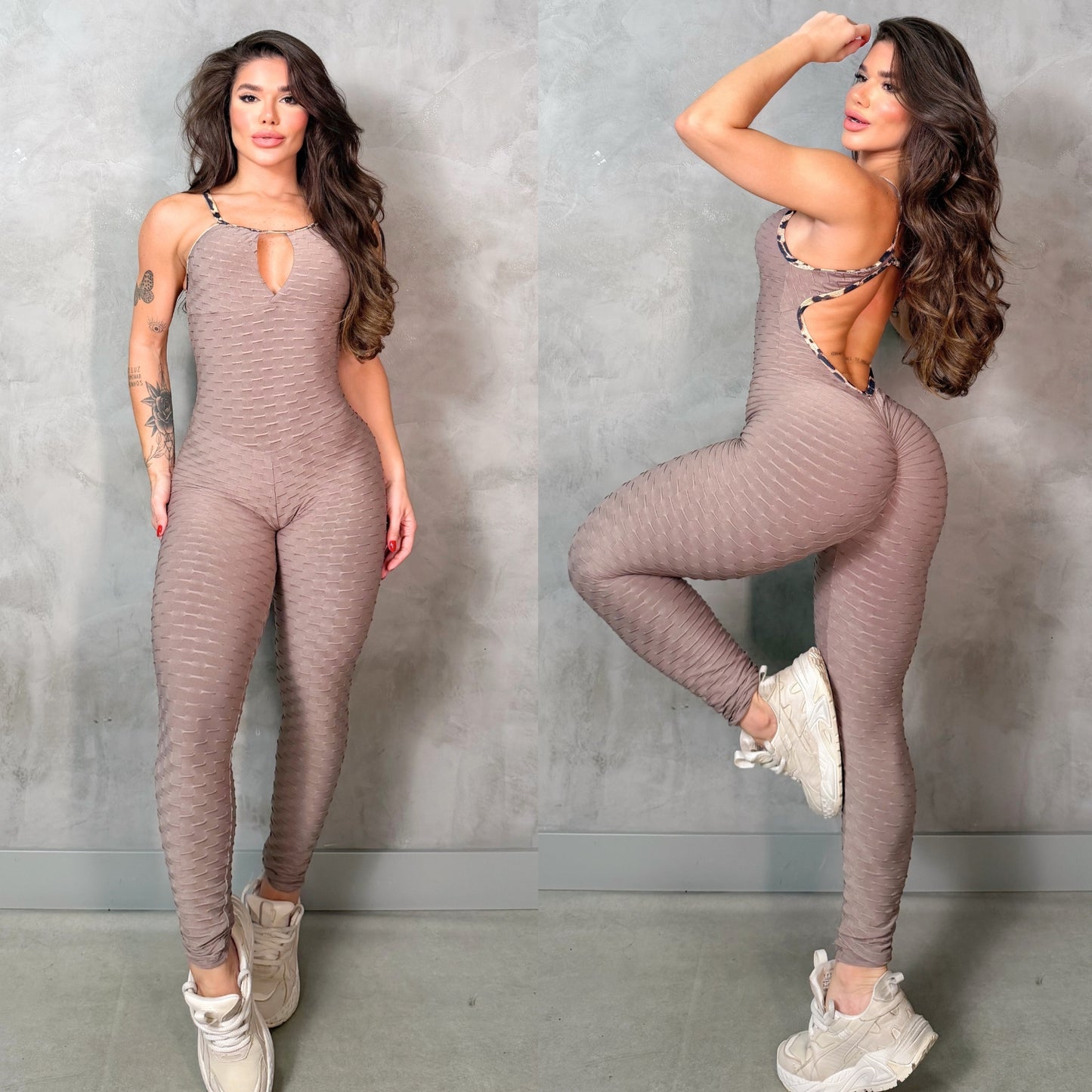SCRUNCH BOOTY LIGHT BROWN WAVE JUMPSUIT