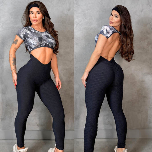 SCRUNCH BOOTY BLACK WAVE AND GRAY PAINT PAULA JUMPSUIT, NO RETURN