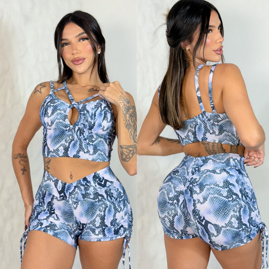 SCRUNCH BOOTY BLUE SNAKE SHORT SET
