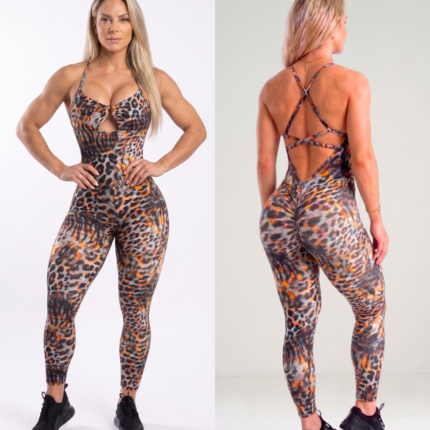 SCRUNCH BOOTY BLACK AND ORANGE LEOPARD JUMPSUIT - NO RETURN