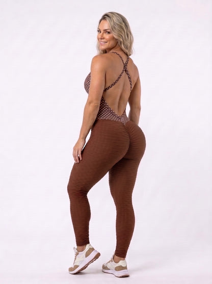 Brown Wave and Brown Polk Dots Jumpsuit - NO RETURN