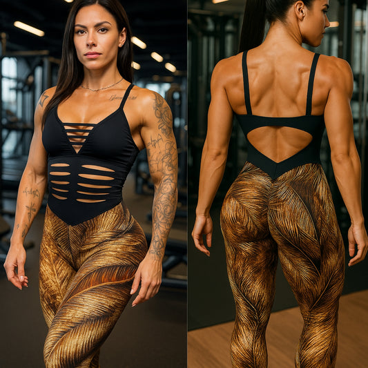 SCRUNCH BOOTY GOLD PRINT AND BLACK JUMPSUIT