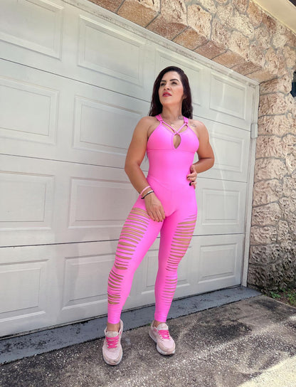SCRUNCH BOOTY LIGHT PINK RIPPED JUMPSUIT