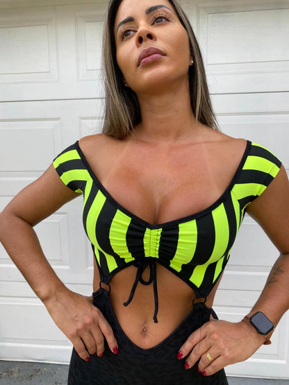 SCRUNCH BOOTY BLACK AND STRIPED NEON RINGS JUMPSUIT