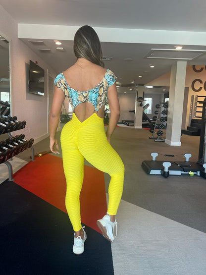 SCRUNCH BOOTY YELLOW WAVE AND SNAKE DETAIL RINGS JUMPSUIT