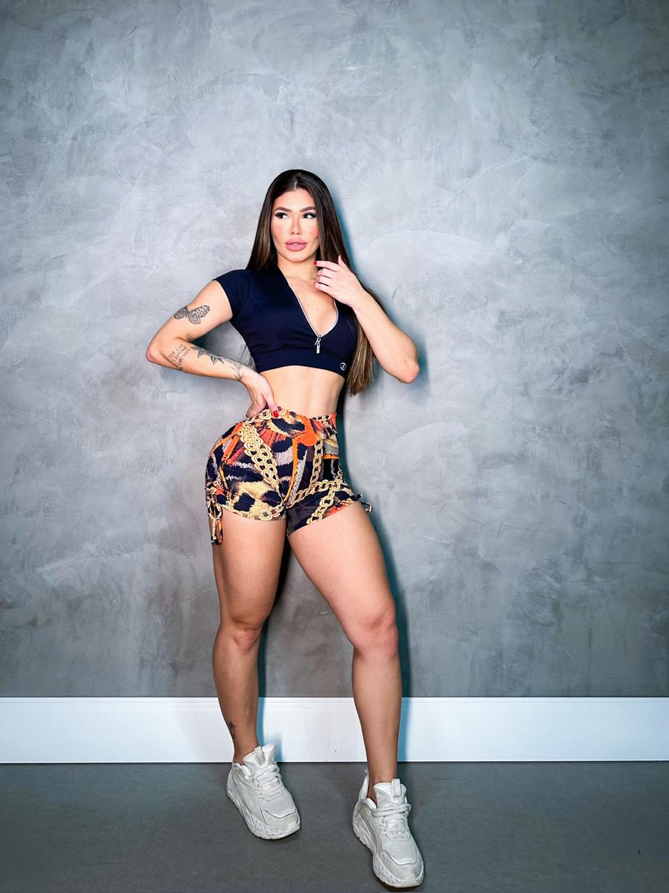 SCRUNCH BOOTY GOLD CHAIN AND ORANGE LACE SHORTS