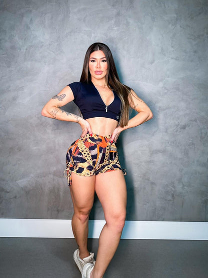SCRUNCH BOOTY GOLD CHAIN AND ORANGE LACE SHORTS