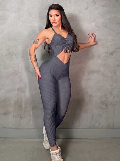 SCRUNCH BOOTY GRAY WAVE LACE JUMPSUIT