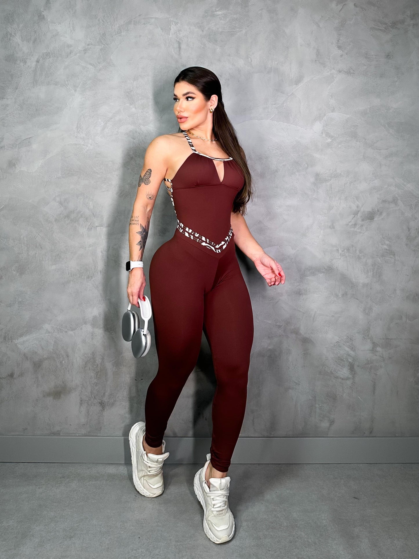 SCRUNCH BOOTY BURGUNDY AND LEOPARD DETAIL JUMPSUIT