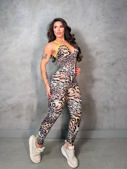 SCRUNCH BOOTY BROWN LEOPARD AND YELLOW DETAIL JUMPSUIT, NO RETURN