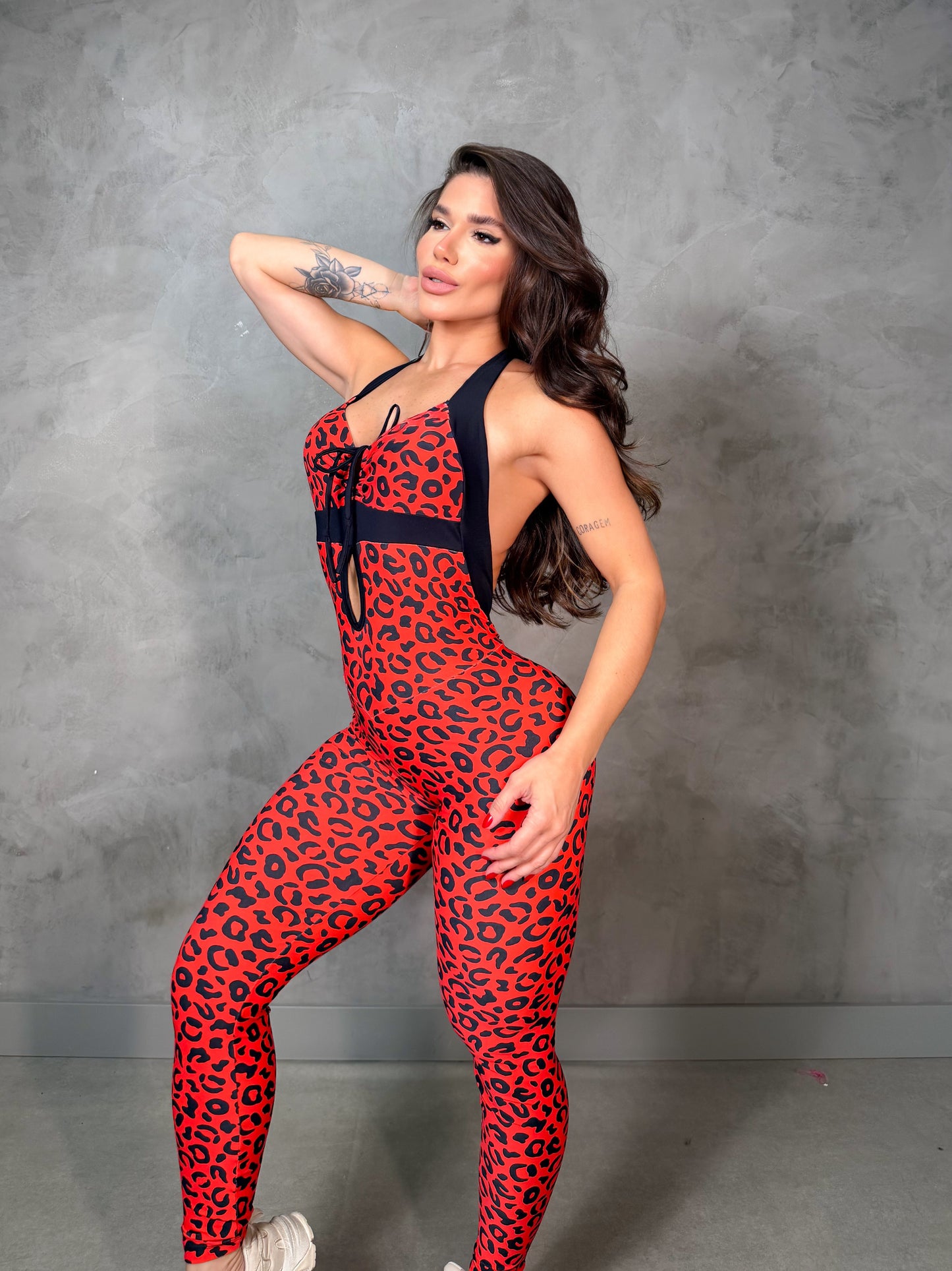 SCRUNCH BOOTY RED LEOPARD AND BLACK DETAIL SEX BACK JUMPSUIT, NO RETURN