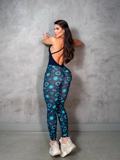 SCRUNCH BOOTY BLACK AND BLUE RIPPED JUMPSUIT, NO RETURN