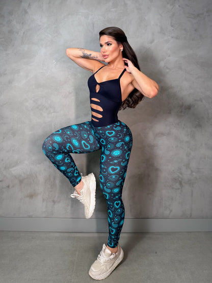 SCRUNCH BOOTY BLACK AND BLUE RIPPED JUMPSUIT, NO RETURN