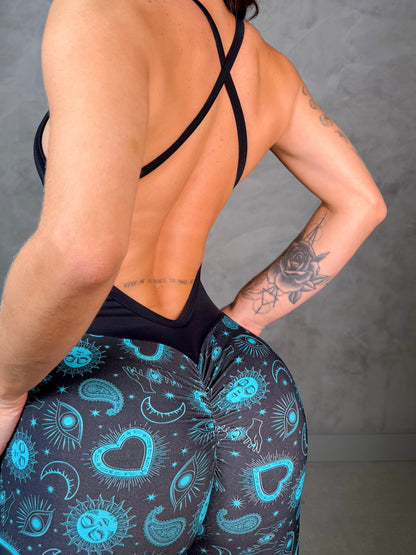 SCRUNCH BOOTY BLACK AND BLUE RIPPED JUMPSUIT, NO RETURN