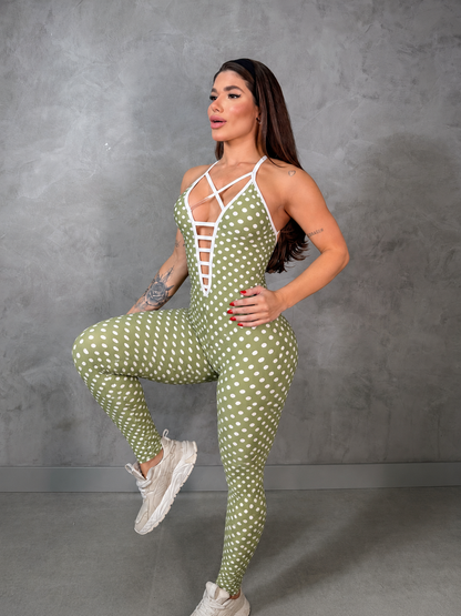 SCRUNCH BOOTY GREEN POLK DOTS JULIE JUMPSUIT