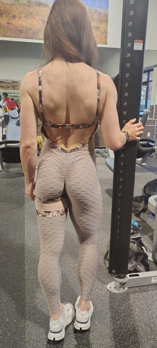 SCRUNCH BOOTY BEIJE WAVE AND BROWN SNAKE JUMPSUIT