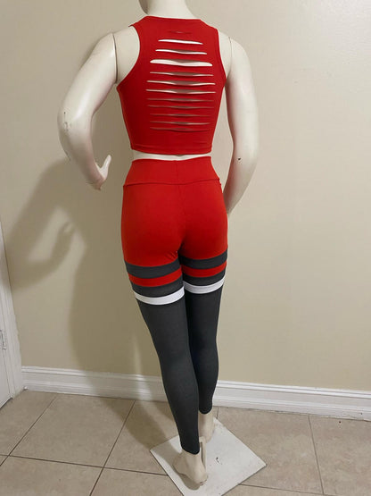 IRISFITNESS RED AND GRAY LEGGING AND RED TOP  SET NO RETURN