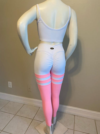 SCRUNCH BOOTY NEW WAVE WHITE AND ROSE LEGGING AND TOP - NO RETURN