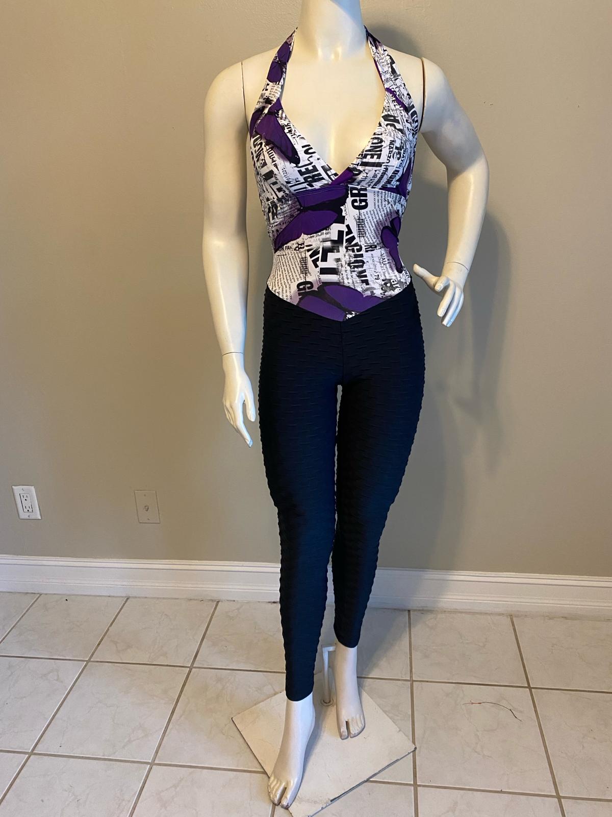 SCRUNCH BOOTY BLACK WAVE AND PURPLE BUTTERFLY JUMPSUIT - NO RETURN