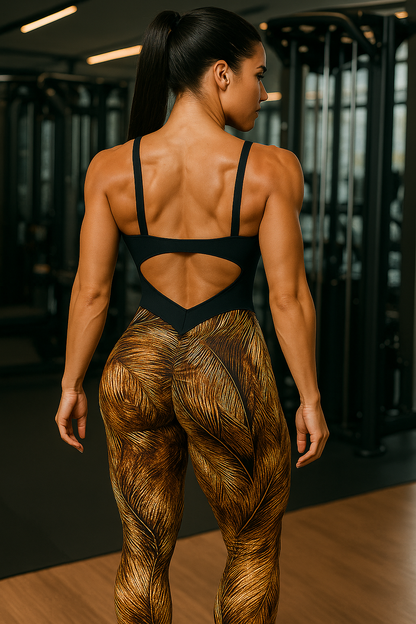 SCRUNCH BOOTY GOLD PRINT AND BLACK JUMPSUIT