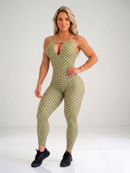 SCRUNCH BOOTY LIGHT GREEN POLK DOTS PARTY JUMPSUIT - NO RETURN