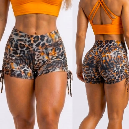 SCRUNCH BOOTY BLACK AND ORANGE PRINT SHORTS