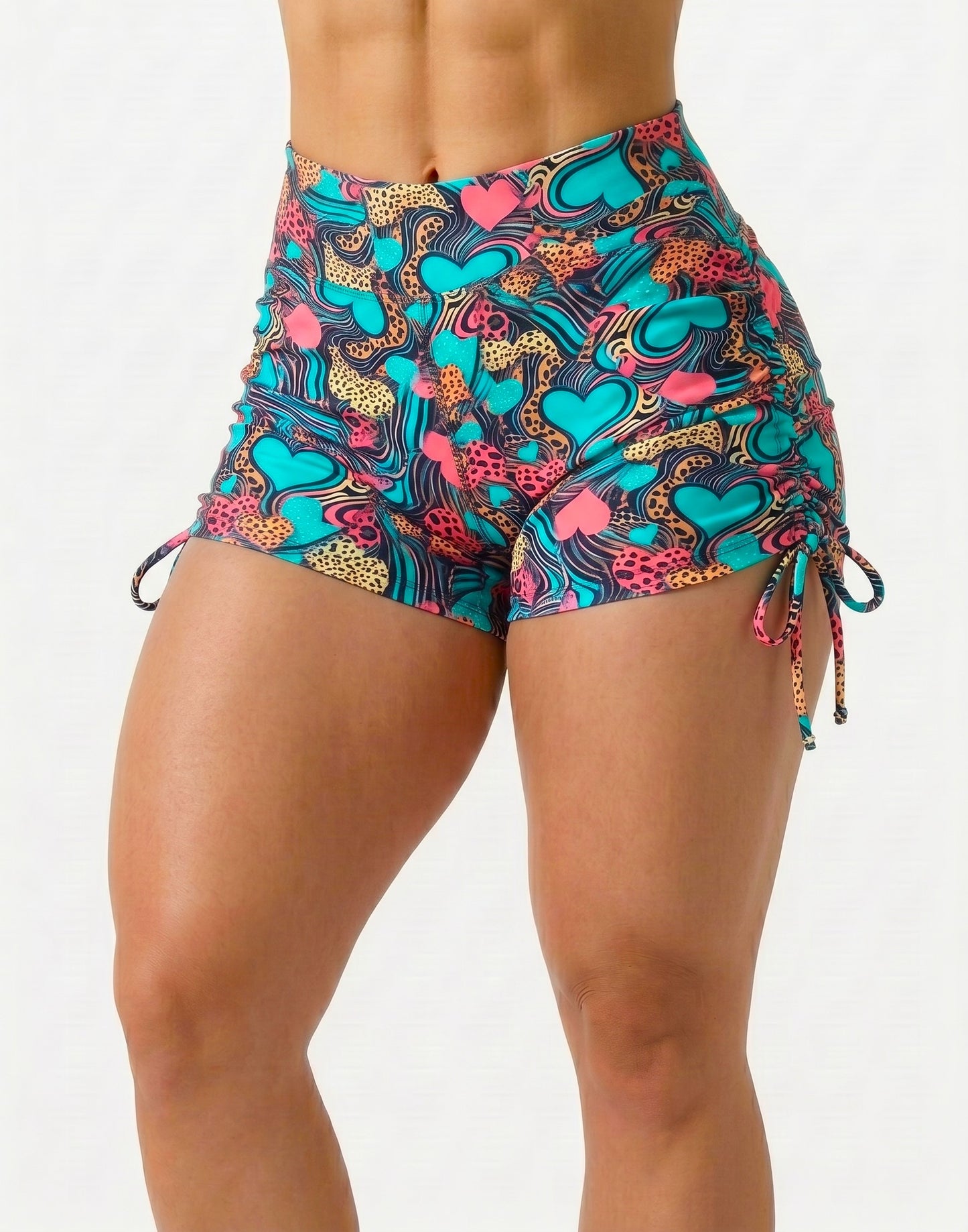 SCRUNCH BOOTY GREEN AND PINK HEARTS SHORTS