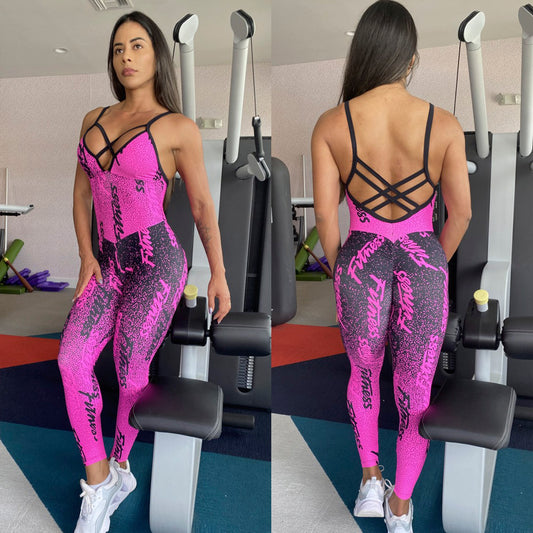SCRUNCH BOOTY PINK AND BLACK FITNESS JUMPSUIT