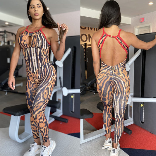 SCRUNCH BOOTY BROWN LEOPARD AND RED DETAIL MAGNIFICENT JUMPSUIT