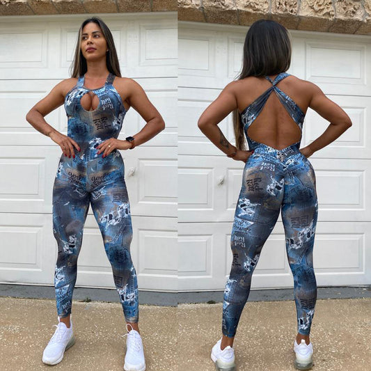 SCRUNCH BOOTY BLUE JEANS SEXY BACK JUMPSUIT