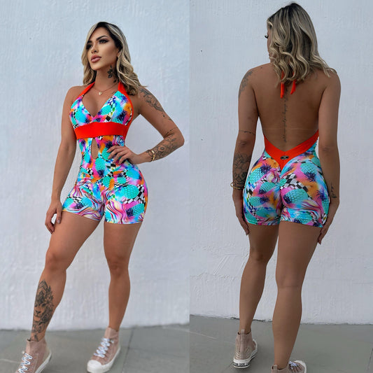 SCRUNCH BOOTY NEW PRINT AND ORANGE DETAIL SHORTS JUMPSUIT NO RETURN